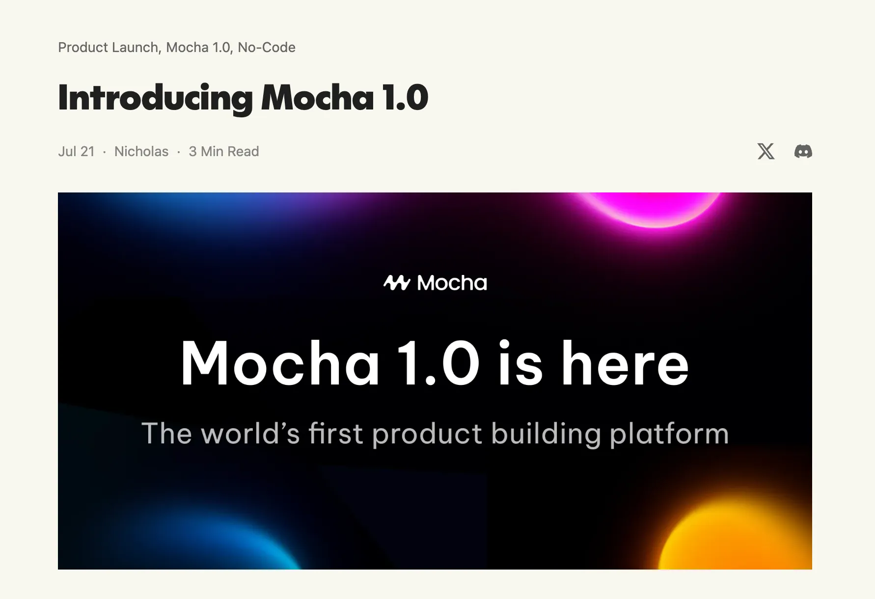 Screenshot of Mocha 1.0 launch