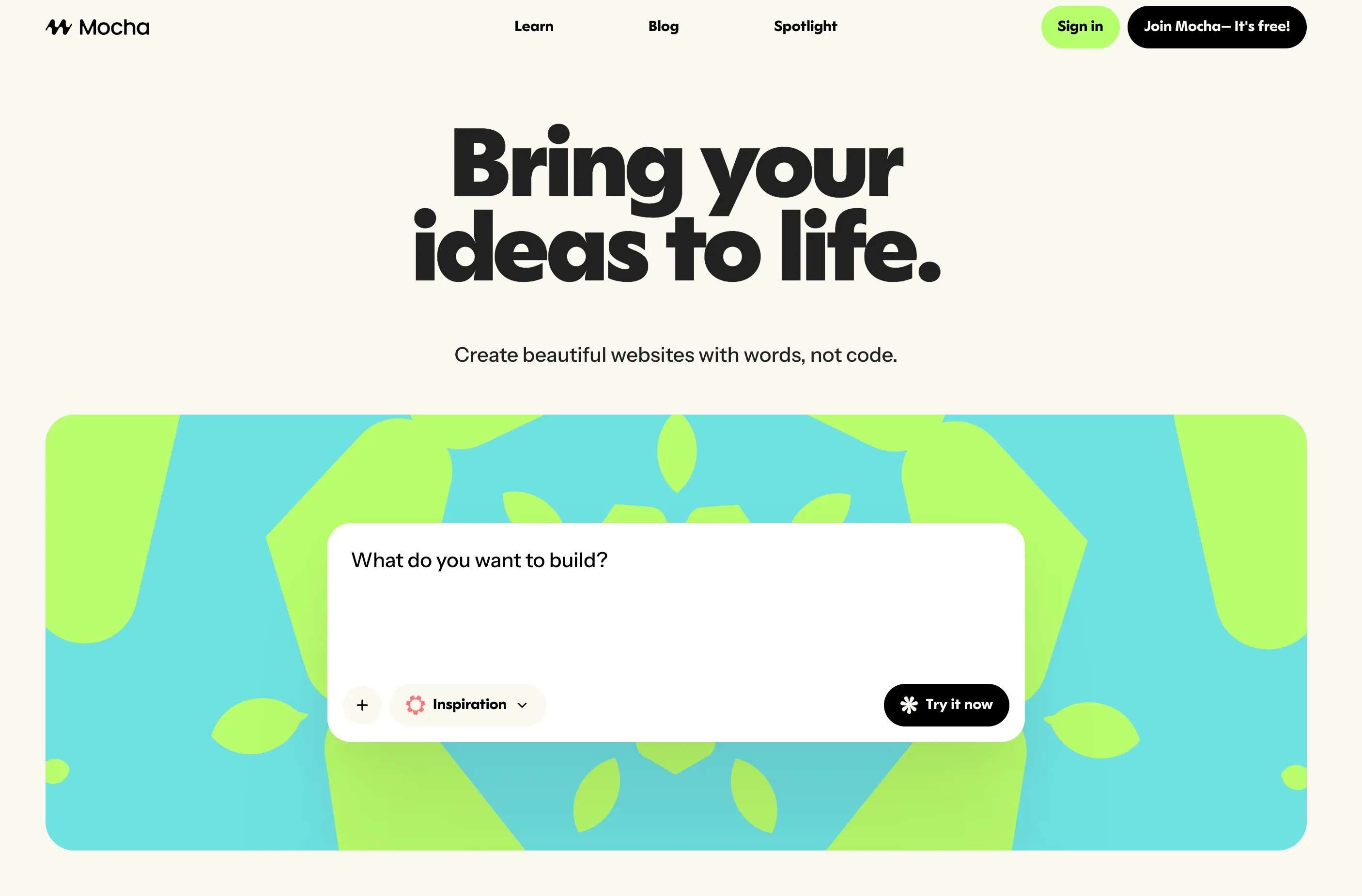 Mocha's new homepage design