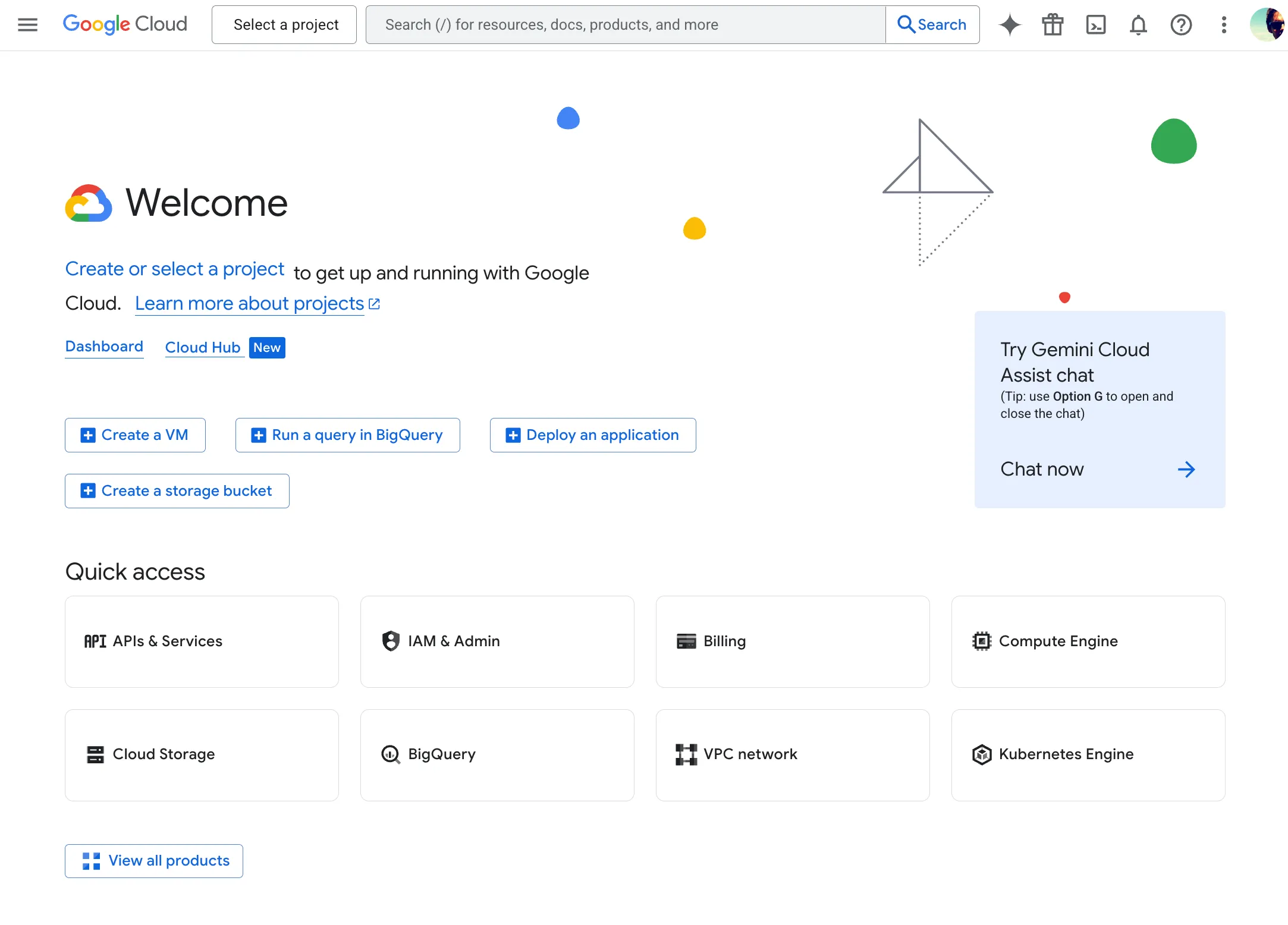 Google Cloud Console welcome page